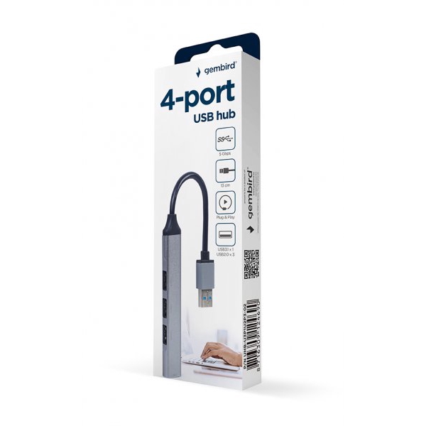Хаб USB Gembird UHB-U3P1U2P3-02, Grey, USB 3.1 - 1xUSB 3.1 / 3xUSB 2.0, кабель 13 см, алюмінієвий корпус - 5