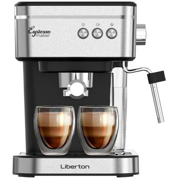 Кавоварка Liberton LCM-2204, Black/Inox, 950W, ріжкова, резервуар для води 1.2л, ручний капучинатор, приготування 2 чашок одночасно, захист від перегріву та надлишкового тиску