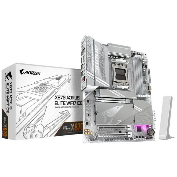 Материнська плата AM5 Gigabyte X870 AORUS ELITE WIFI7 ICE, X870, 4xDDR5, Int.Video (CPU), 4xSATA3, 4xM.2, 1xPCI-E 5.0 x16, 1xPCI-E 4.0 x16, 1xPCI-E 3.0 x16, ALC1220, Realtek 2.5GbE, WiFi 7, Bluetooth 5.4, HDMI/2xType-C, ATX