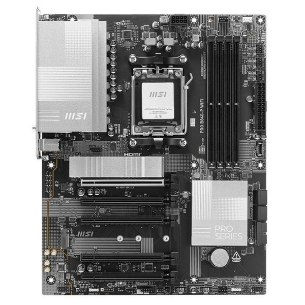 Материнська плата AM5 MSI PRO B840-P WIFI, B840, 4xDDR5, Int.Video (CPU), 4xSATA3, 2xM.2, 1xPCI-E 4.0 x16, 4xPCI-E 3.0 x16, ALC897, Realtek 8125D 2.5Gb, WiFi 7, Bluetooth 5.4, 7xUSB 3.2 / 8xUSB 2.0, HDMI, ATX - 2
