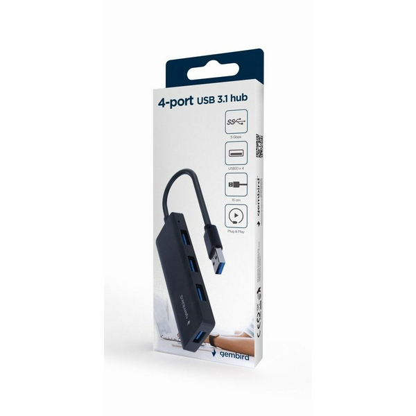 Хаб USB Gembird UHB-U3P4-03, Black, USB 3.1 - 4xUSB 3.1, кабель 12 см - 3