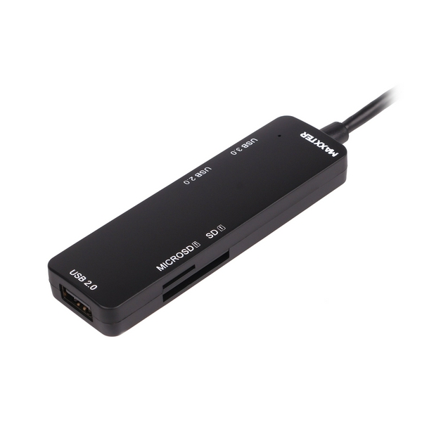 Хаб USB Maxxter HU3C-3PTF-01, Black, Type-C 3.0 - 1xUSB 3.0 / 2xUSB 2.0 / microSD / SD, кабель 12 см - 2