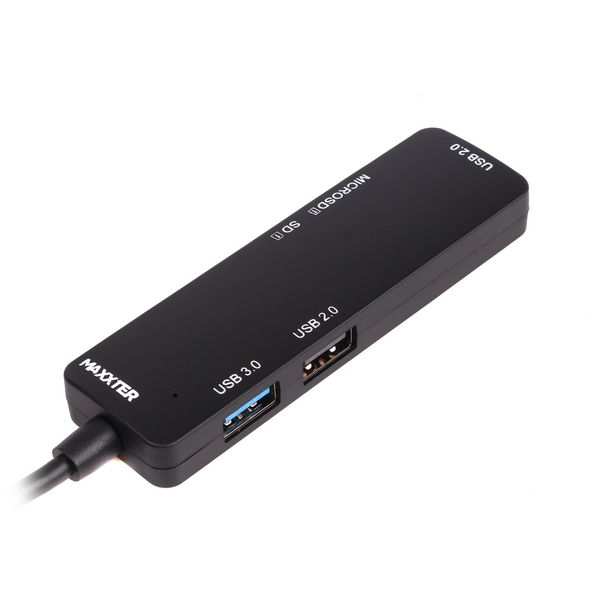 Хаб USB Maxxter HU3C-3PTF-01, Black, Type-C 3.0 - 1xUSB 3.0 / 2xUSB 2.0 / microSD / SD, кабель 12 см - 3