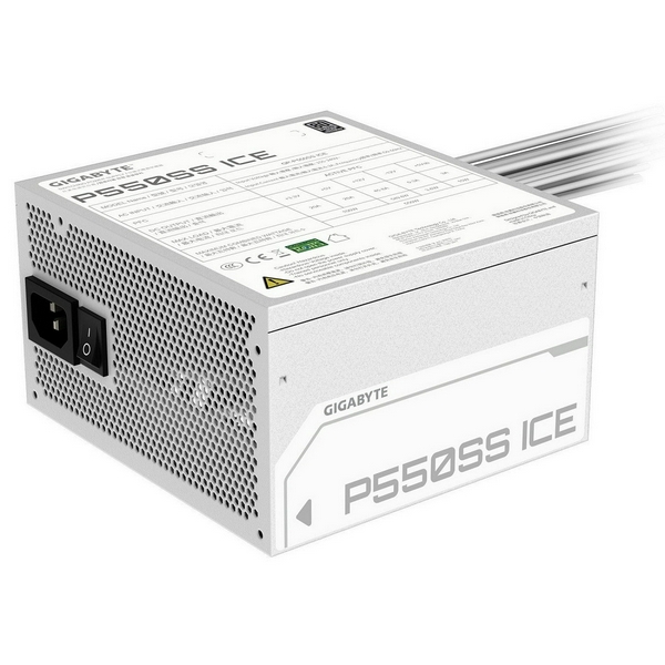 Блок живлення 550 Вт, Gigabyte P550SS, White, 80+ Silver, Active PFC, 12 см, 2xMolex / 5xSATA / 2x6+2-pin / 1x20+4-pin / 1x4+4-pin, захист OVP/OPP/SCP/UVP/OCP/OTP (GP-P550SS ICE)