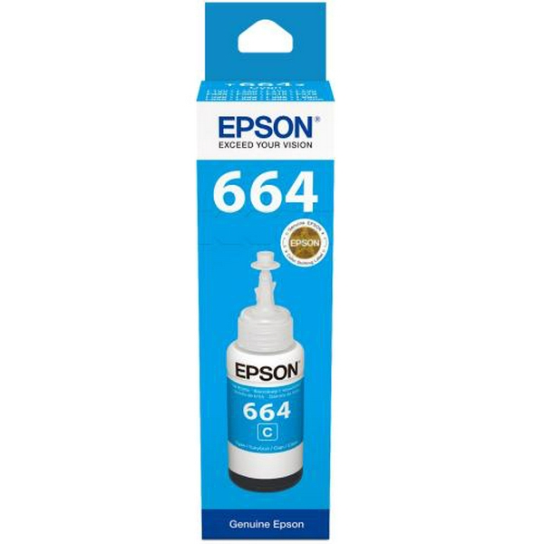 Чорнило Epson 664, Cyan, для L100/110/120/1300/132/1455/200/210/222/300/312/350/355/362/364/366/382/386/456/486/550/555/566/605/655, L3050/3060/3070, 70 мл (C13T66424A)