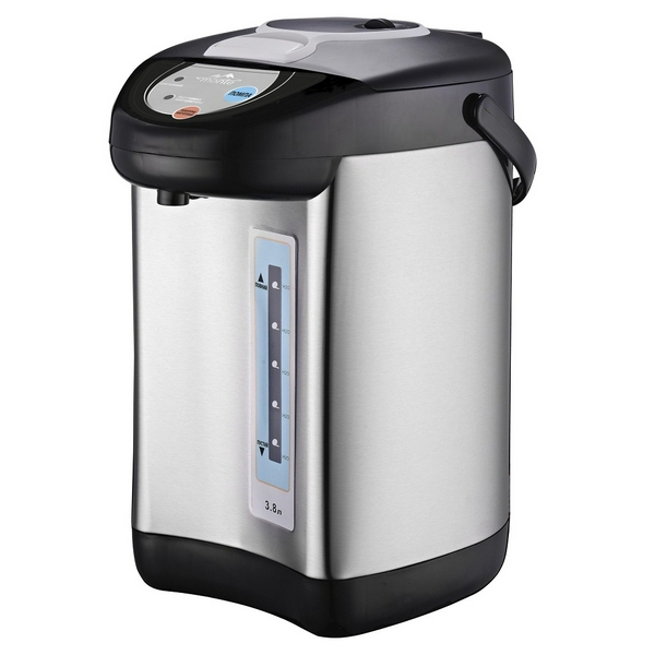 Термопот Monte MT-1860, Silver/Black, 900W, 3.8л, ємність із нержавіючої сталі, шкала рівня води, три способи подачі води, функція повторного кип’ятіння, ручка для перенесення, захист від перегріву, Дитячий замок