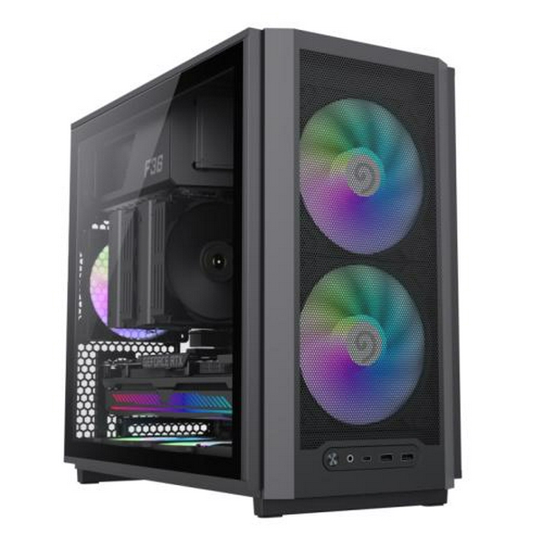 Корпус GameMax F36, Black, без БЖ, Mini Tower, Micro ATX / Mini ITX, Type-C / 2xUSB 3.0, макс. CPU - 169 мм / VGA - 350 мм, 3x120 мм ARGB, бічна панель із загартованого скла