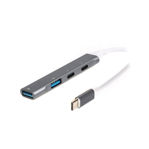 Хаб USB Maxxter HU3C-4P-03, Grey, Type-C 3.0 - 2xType-C 2.0 / 1xUSB 3.0 / 1xUSB 2.0, кабель 12 см, алюмінієвий корпус