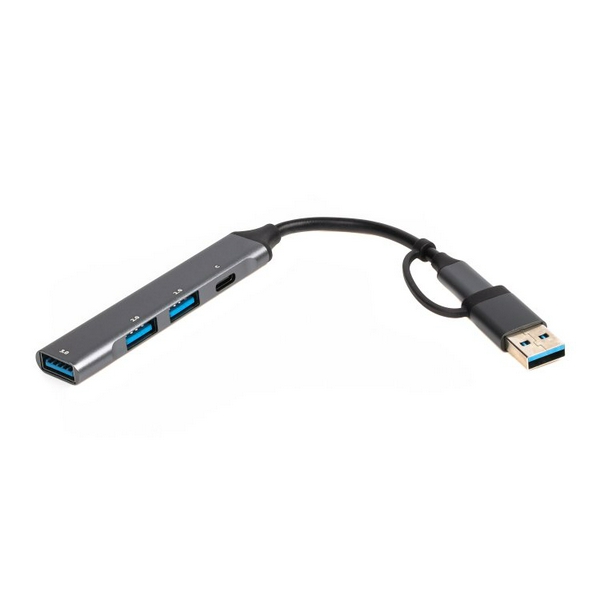 Хаб USB Maxxter HU3C-4P1CN-01, Grey, Type-C / USB 3.0 - 1xType-C 2.0 / 1xUSB 3.0 / 2xUSB 2.0, кабель 13 см, алюмінієвий корпус - 2
