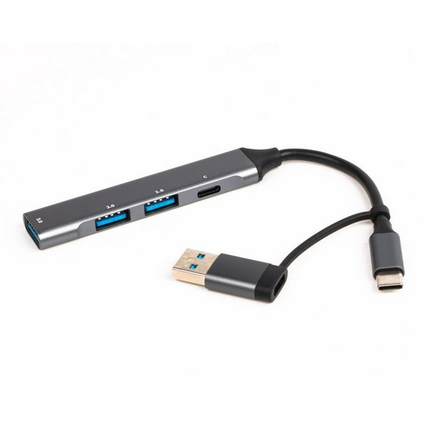 Хаб USB Maxxter HU3C-4P1CN-01, Grey, Type-C / USB 3.0 - 1xType-C 2.0 / 1xUSB 3.0 / 2xUSB 2.0, кабель 13 см, алюмінієвий корпус - 3
