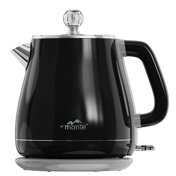 Електрочайник Monte MT-1831, Black, 1800W, 1.7л, дисковий, подвійні стінки: зовнішня частина  з пластику, внутрішня частина з нержавіючої сталі 