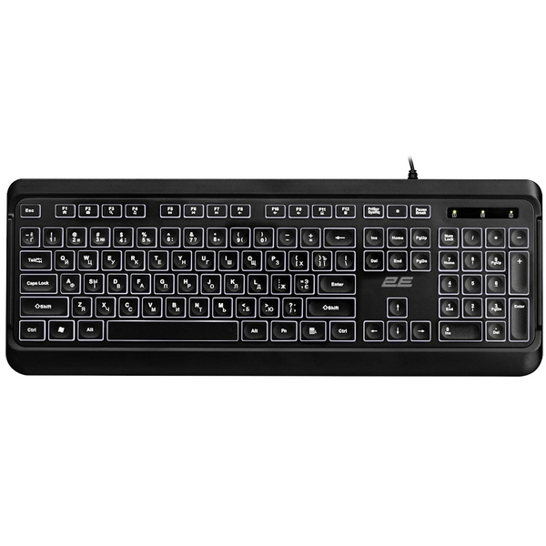 Клавіатура 2E KS120, Black, USB, біле підсвічування, 12 мультимедіа клавіш, 1.5 м, UA / EN (2E-KS120UB_UA) - 2