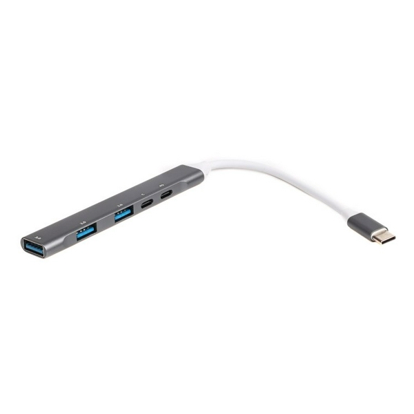 Хаб USB Maxxter HU3C-4P1PD-01, Grey, Type-C 3.0 - 1xType-C 3.0 (100 Вт) / 1xType-C 2.0 / 1xUSB 3.0 / 2xUSB 2.0, кабель 12 см, алюмінієвий корпус - 2