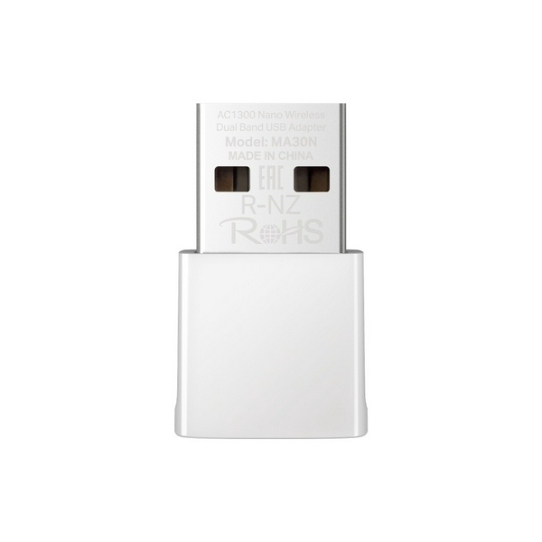 Мережевий адаптер Mercusys MA30N, White, USB, WiFi 5, 5 GHz (867 Мбіт/с) / 2.4 GHz (400 Мбіт/с), Nano, 1 внутрішня антена
