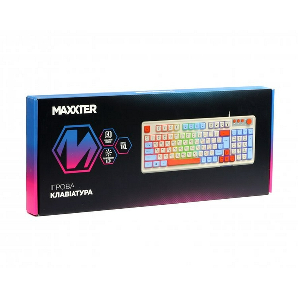 Клавіатура Maxxter KBG-3C01-UA, White, USB, 98 кнопок, LED підсвічування, 1.8 м - 5