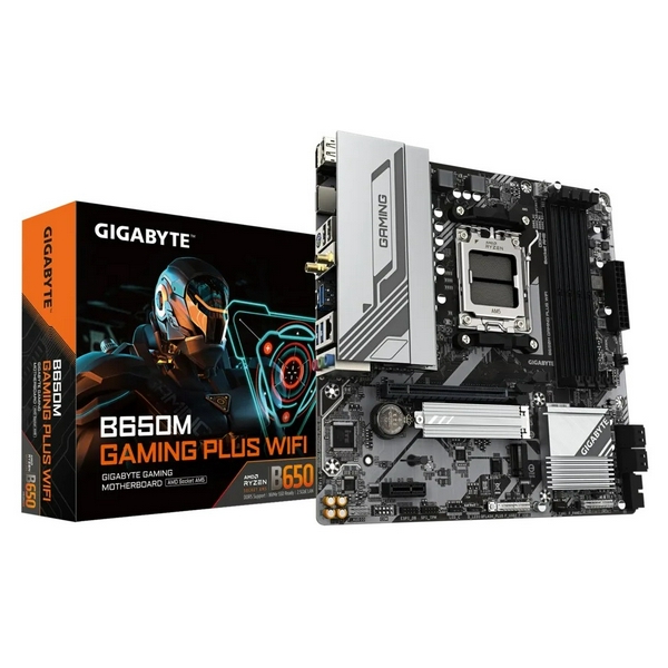 Материнська плата AM5 Gigabyte B650M GAMING PLUS WIFI, B650, 4xDDR5, Int.Video (CPU), 4xSATA3, 2xM.2, 1xPCI-E 4.0 x16, 1xPCI-E 3.0 x1, Realtek 7.1, Realtek 2.5Gb, WiFi 6E, Bluetooth 5.3, 7xUSB 3.2 / 6xUSB 2.0, HDMI/2xDP, MicroATX