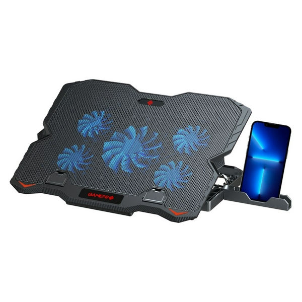Підставка для ноутбука до 15.6" GamePro CP627, Black, RGB підсвічування, 1 х 125 мм, 4 х 60 мм вентилятор (28 dB 3200 rpm), метал/пластик, 2xUSB 2.0, 360 x 255 x 28 мм, 800 г