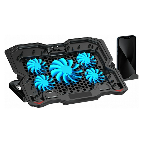 Підставка для ноутбука до 15.6" GamePro CP627, Black, RGB підсвічування, 1 х 125 мм, 4 х 60 мм вентилятор (28 dB 3200 rpm), метал/пластик, 2xUSB 2.0, 360 x 255 x 28 мм, 800 г - 2