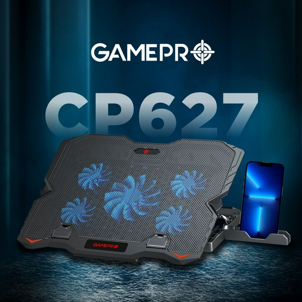 Підставка для ноутбука до 15.6" GamePro CP627, Black, RGB підсвічування, 1 х 125 мм, 4 х 60 мм вентилятор (28 dB 3200 rpm), метал/пластик, 2xUSB 2.0, 360 x 255 x 28 мм, 800 г - 5