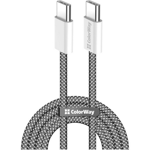 Кабель Type-C - Type-C, 1 м, Black, ColorWay, 240 Вт, 5A, PVC / Aluminum Alloy (CW-CBPDCC069-BK)