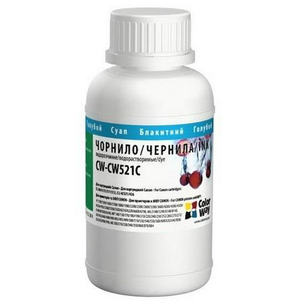 Чорнило ColorWay Canon CL-38/41/51/441/511/513, CLI-8/521/426, Cyan, 200 мл, водорозчинне (CW-CW521C02)