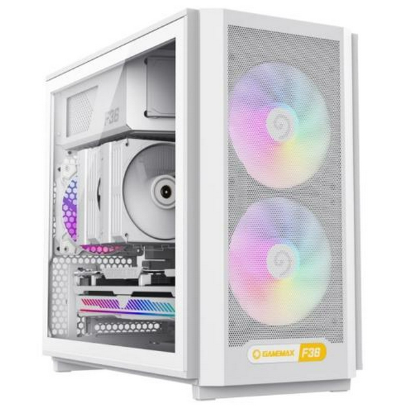 Корпус GameMax F36, White, без БЖ, Mini Tower, Micro ATX / Mini ITX, Type-C / 2xUSB 3.0, макс. CPU - 169 мм / VGA - 350 мм, 3x120 мм ARGB, бічна панель із загартованого скла