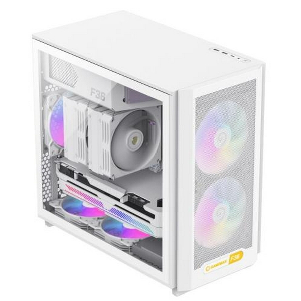 Корпус GameMax F36, White, без БЖ, Mini Tower, Micro ATX / Mini ITX, Type-C / 2xUSB 3.0, макс. CPU - 169 мм / VGA - 350 мм, 3x120 мм ARGB, бічна панель із загартованого скла - 2