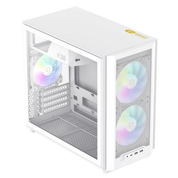 Корпус GameMax F36, White, без БЖ, Mini Tower, Micro ATX / Mini ITX, Type-C / 2xUSB 3.0, макс. CPU - 169 мм / VGA - 350 мм, 3x120 мм ARGB, бічна панель із загартованого скла - 3