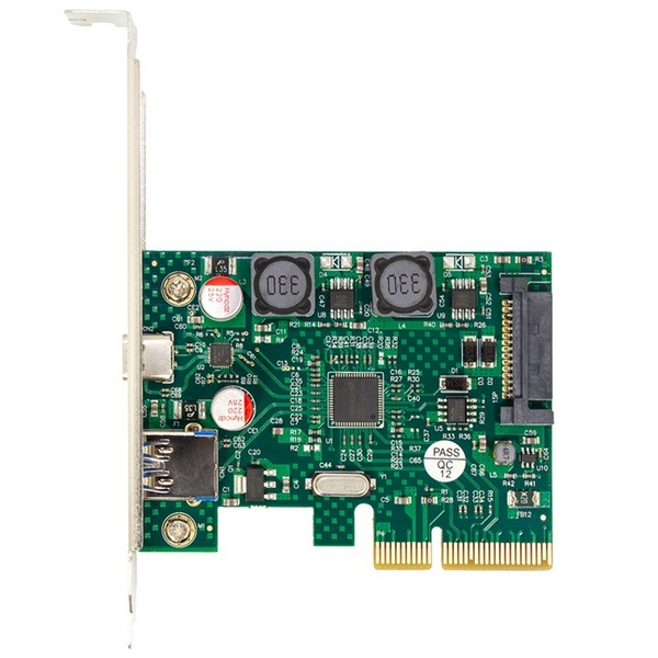 Плата розширення Frime PCI-E x4, 1xUSB 3.2 / 1xType-C, чіп ASM3142, живлення SATA (ECF-PCIEtoUSB011.LP)