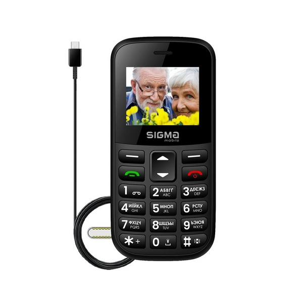 Мобільний телефон Sigma mobile Comfort 50 Easy Type-C, Black, "бабусефон", 2 Mini-SIM, дисплей 1.77" кольоровий (160x128), моноблок, SC6531E, підтримка microSD (max 32GB), BT, Cam 0.3Mp, 1000 mAh - 5