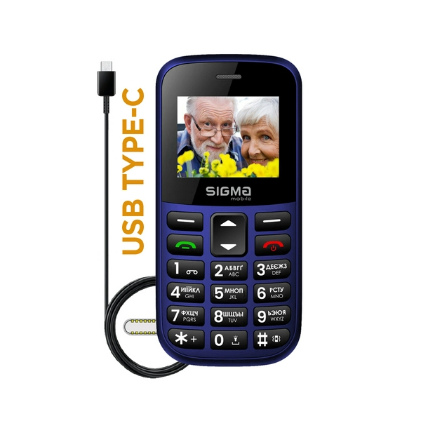 Мобільний телефон Sigma mobile Comfort 50 Easy Type-C, Blue, "бабусефон", 2 Mini-SIM, дисплей 1.77" кольоровий (160x128), моноблок, SC6531E, підтримка microSD (max 32GB), BT, Cam 0.3Mp, 1000 mAh