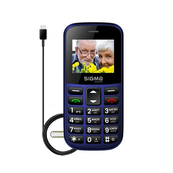 Мобільний телефон Sigma mobile Comfort 50 Easy Type-C, Blue, "бабусефон", 2 Mini-SIM, дисплей 1.77" кольоровий (160x128), моноблок, SC6531E, підтримка microSD (max 32GB), BT, Cam 0.3Mp, 1000 mAh - 5