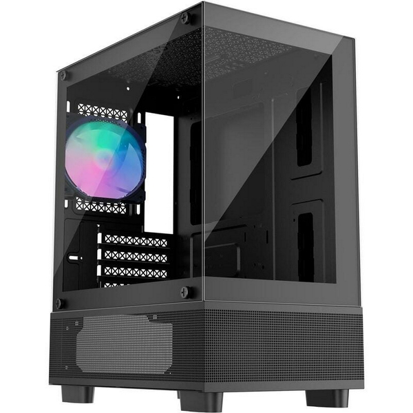 Корпус 1stPlayer Mi2-A-BK-2F7R-1F7, Black, без БЖ, Mini Tower, Micro ATX / Mini ITX, 1xUSB 3.0 / 1xUSB 2.0, макс. CPU - 165 мм / VGA - 310 мм, 3x120 мм ARGB, бічна панель із загартованого скла