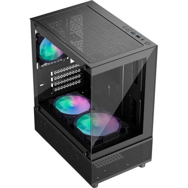 Корпус 1stPlayer Mi2-A-BK-2F7R-1F7, Black, без БЖ, Mini Tower, Micro ATX / Mini ITX, 1xUSB 3.0 / 1xUSB 2.0, макс. CPU - 165 мм / VGA - 310 мм, 3x120 мм ARGB, бічна панель із загартованого скла - 2