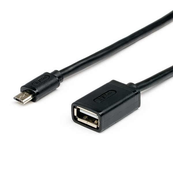 Кабель USB 2.0 AF - microUSB (5P), 10 см, Black, Atcom (3792)