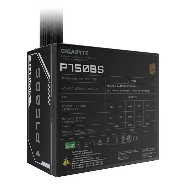 Блок живлення 750 Вт, Gigabyte P750BS, Black, 80+ Bronze, 120 мм FDB, 1xMolex / 7xSATA / 4x6+2-pin / 2x4+4-pin / 1x20+4-pin, захист OVP/OPP/SCP/UVP/OCP/OTP (GP-P750BS) - 2