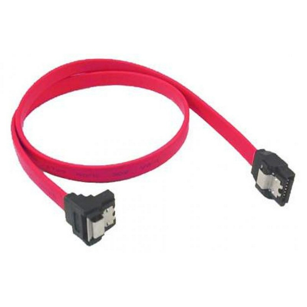 Кабель SATA, Red, 50 см, Atcom, кутовий роз'єм, із засувками (10108)