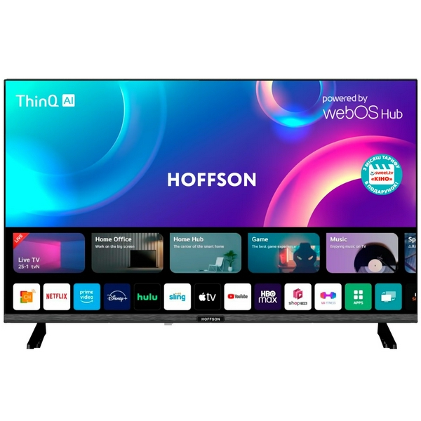 Телевізор 40" Hoffson HF40FHD24S, Black, LED Full HD 1920x1280, 60 Гц, Smart TV (WebOS), DVB-T2/C, Wi-Fi, Bluetooth, 3xHDMI, 2xUSB, 2 х 8 Вт, VESA 100x100