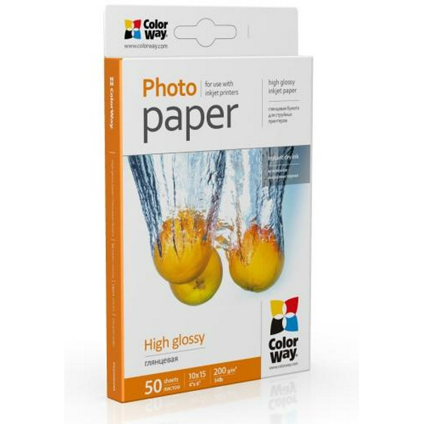 Фотопапір ColorWay, глянсовий, A6 (10х15), 200 г/м², 50 арк (PG2000504R)