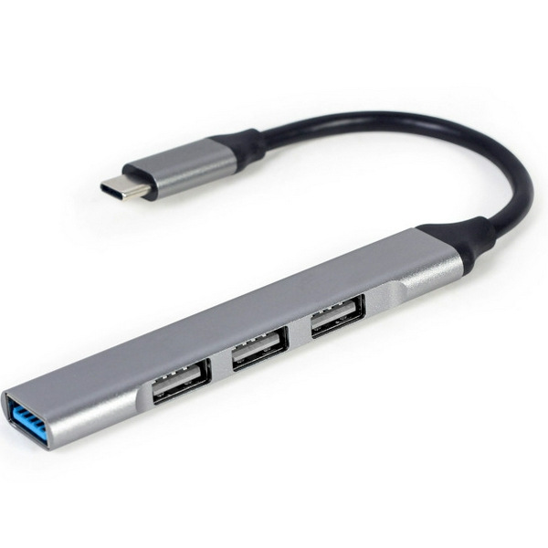 Хаб USB Gembird UHB-CM-U3P1U2P3-03, Grey, Type-C 3.1 - 1xUSB 3.0 / 3xUSB 2.0, кабель 13 см, алюмінієвий корпус