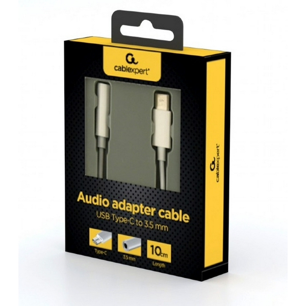 Кабель-перехідник звуковий, Type-C (M) - 3.5 мм (F), 10 см, White, Cablexpert (A-CM-3.5F-01) - 3