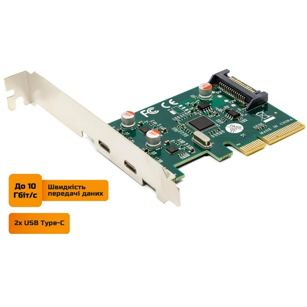 Плата розширення Frime PCI-E x4, 2xType-C 3.1 Gen2, чіп ASM1142, живлення SATA (ECF-PCIEtoUSB009.LP) - 2