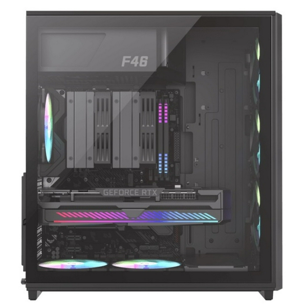 Корпус GameMax F46, Black, без БЖ, Mini Tower, ATX / Micro ATX / Mini ITX, Type-C / 2xUSB 3.0, макс. CPU - 169 мм / VGA - 350 мм, 4x120 мм ARGB, бічна панель із загартованого скла - 6