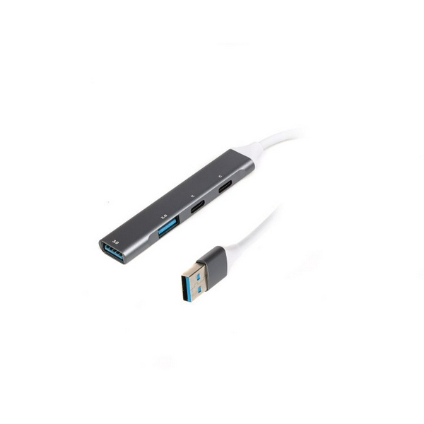 Хаб USB Maxxter HU3A-4P-03, Grey, USB 3.0 - 2xType-C 2.0 / 1xUSB 3.0 / 1xUSB 2.0, кабель 13 см, алюмінієвий корпус