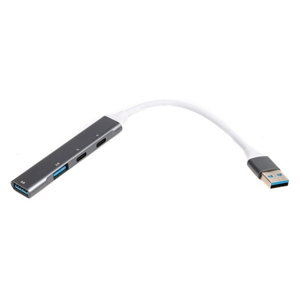 Хаб USB Maxxter HU3A-4P-03, Grey, USB 3.0 - 2xType-C 2.0 / 1xUSB 3.0 / 1xUSB 2.0, кабель 13 см, алюмінієвий корпус - 2