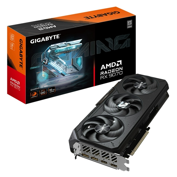 Відеокарта Radeon RX 9070, Gigabyte, GAMING OC, 16Gb GDDR6, 256-bit, 2xHDMI/2xDP, 2700/20000 MHz, 2x8-pin (GV-R9070GAMING OC-16GD)