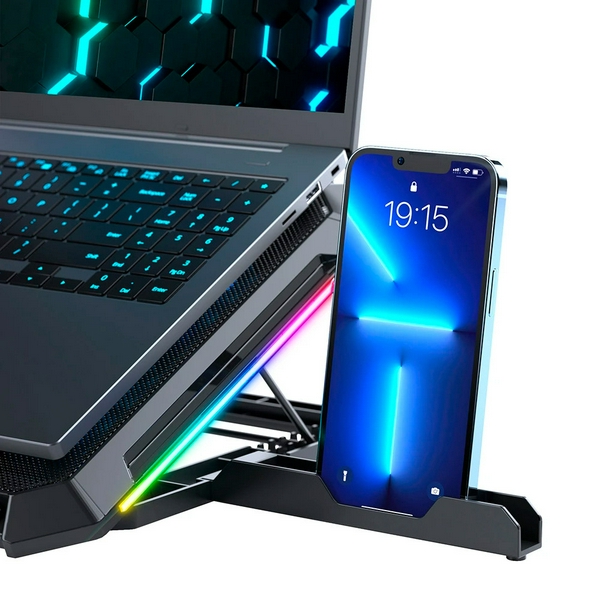 Підставка для ноутбука до 17" GamePro CP795, Black, RGB підсвічування, 4 х 80 мм, 4 х 70 мм вентилятор (25 dB 2320 rpm), метал/пластик, 2xUSB 2.0, 395 x 265 x 30 мм, 910 г, регулювання швидкості вентиляторів та кута нахилу - 4