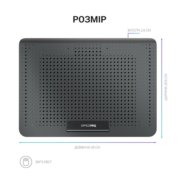 Підставка для ноутбука до 17" OfficePro CP500B, Black, 2хUSB, вентилятор (1 x 180 мм), алюміній/пластик, регулювання куту нахилу та швидкості вентиляторів, навантаження до 2.8 кг - 3