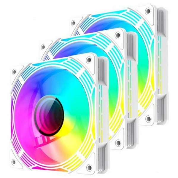 Вентилятор 120 мм, GameMax KF300, White, 3 шт, 120х120х25 мм, RGB підсвічування, 800-1600 об/хв, 31.2 дБ, 4-pin (PWM) / 3-pin (RGB), Hydraulic Bearing, ARGB HUB, пульт ДК (KF300 WH)
