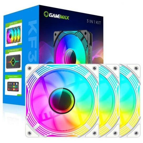 Вентилятор 120 мм, GameMax KF300, White, 3 шт, 120х120х25 мм, RGB підсвічування, 800-1600 об/хв, 31.2 дБ, 4-pin (PWM) / 3-pin (RGB), Hydraulic Bearing, ARGB HUB, пульт ДК (KF300 WH) - 7